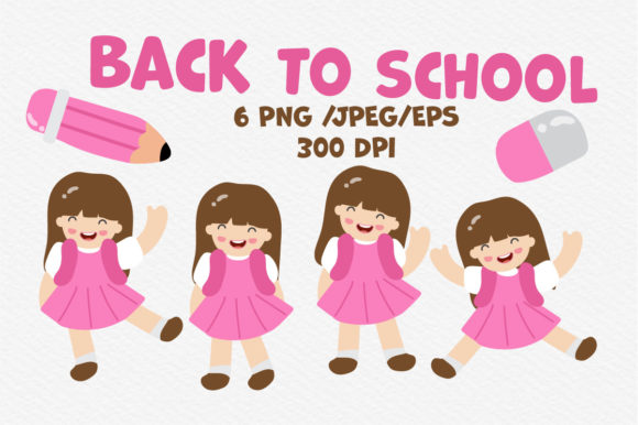 School Girl Back to School Cartoon Set