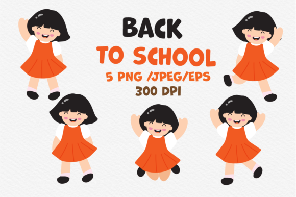School Girl Back to School Cartoon Set for Modern Design Projects