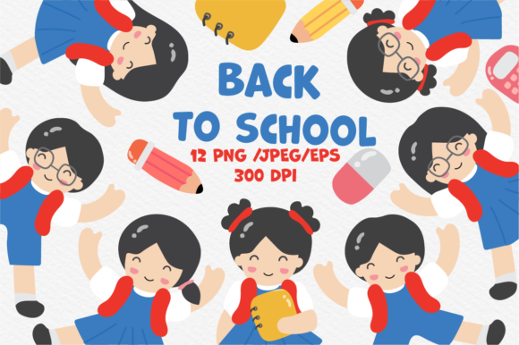 School Kids Back to School Cartoon Set for Designers